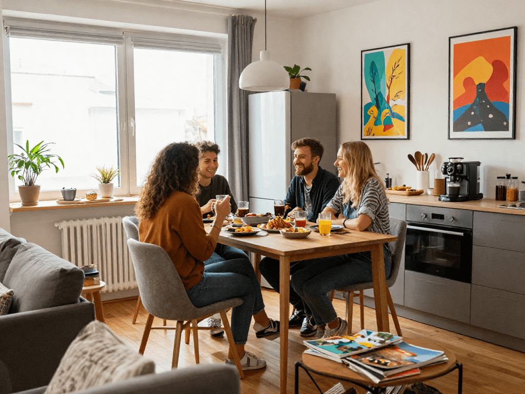 Monteurzimmer mieten Hannover: Gemütliche Wohnung mit Freunden und lokalem Essen in Hannover.