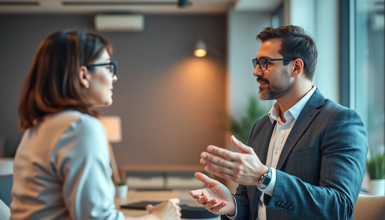 Consultants providing Unternehmensberatung services in a modern office setting, highlighting collaboration and expertise.