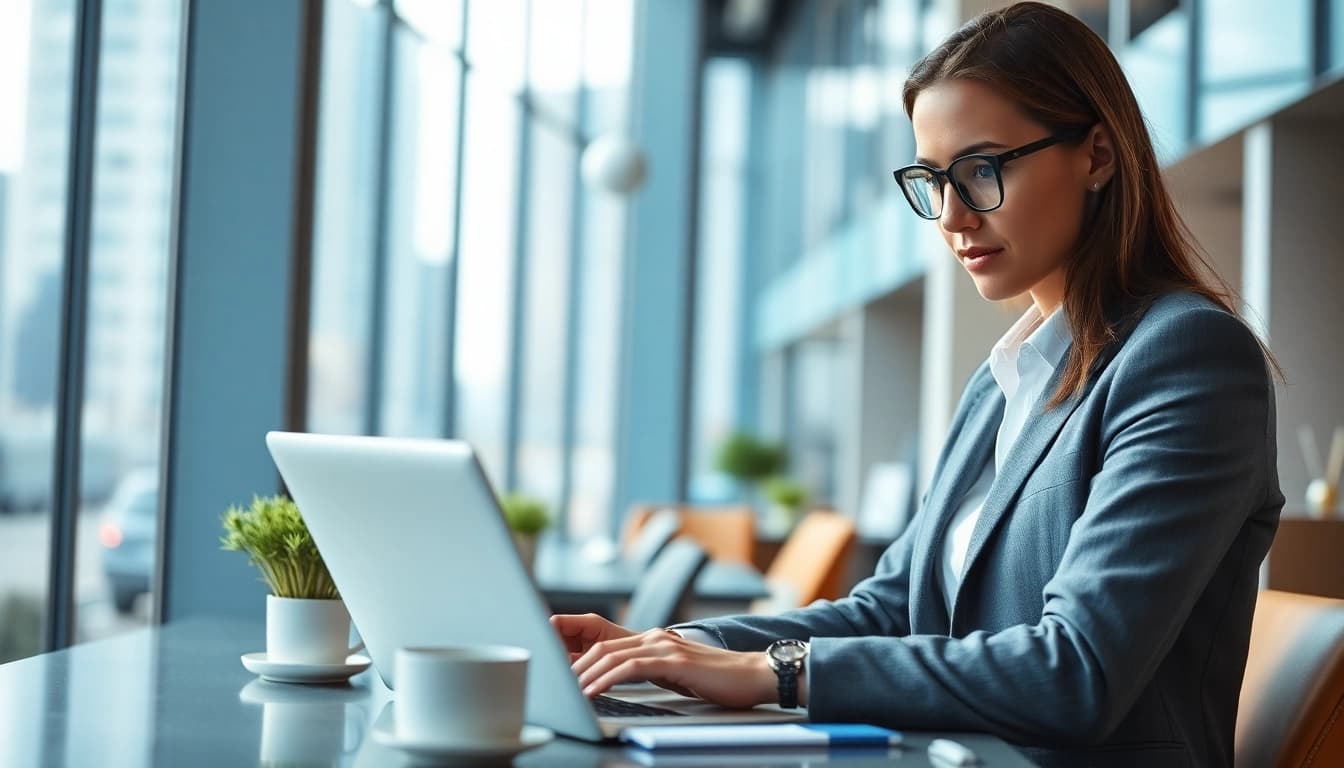 Headhunter IT in a modern office, engaging with clients and technology efficiently.