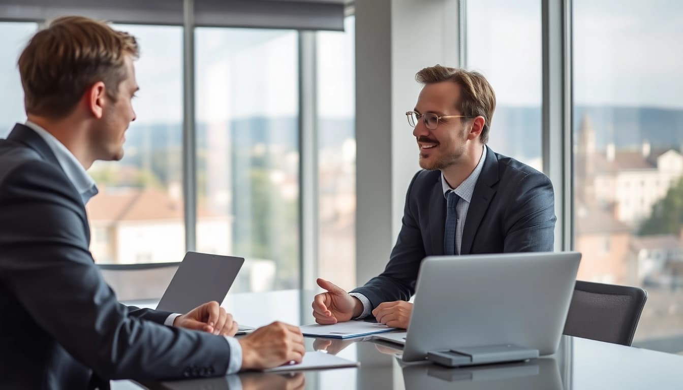 Headhunter Heidelberg berät Kandidaten in einem modernen Büro.