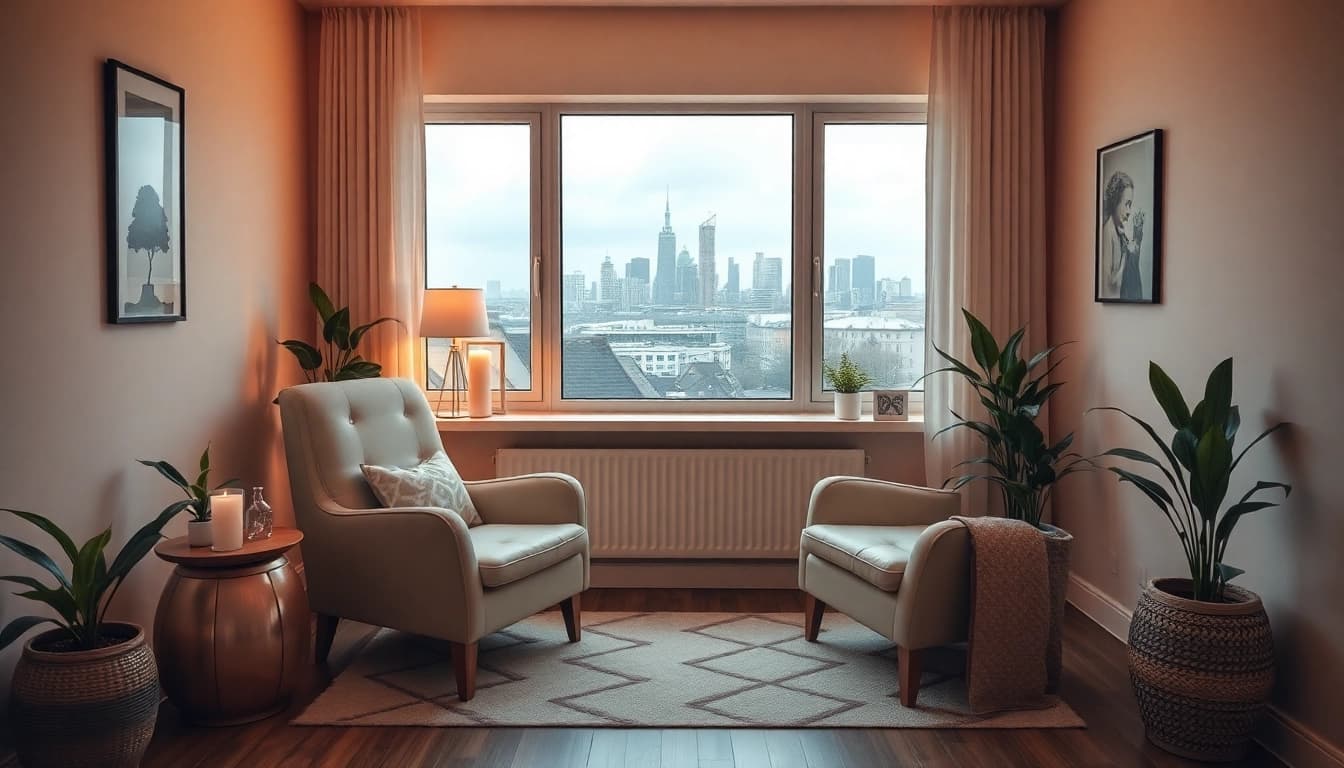 Therapiesitz mit ruhiger Atmosphäre für Hypnose Hamburg Behandlungen.