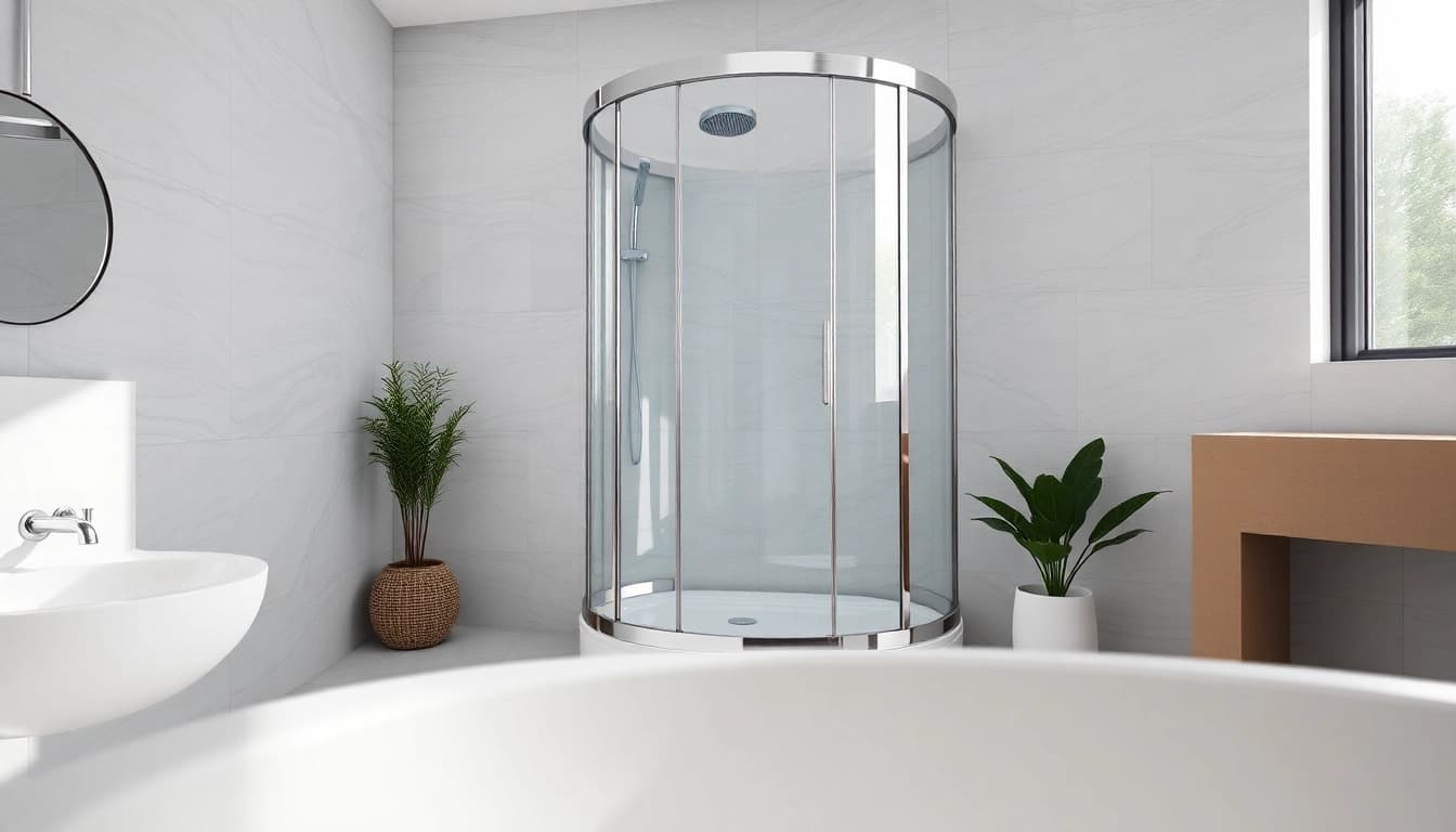 Moderne Duschkabine 100x100 im stilvollen Badezimmer mit eleganten Fliesen.