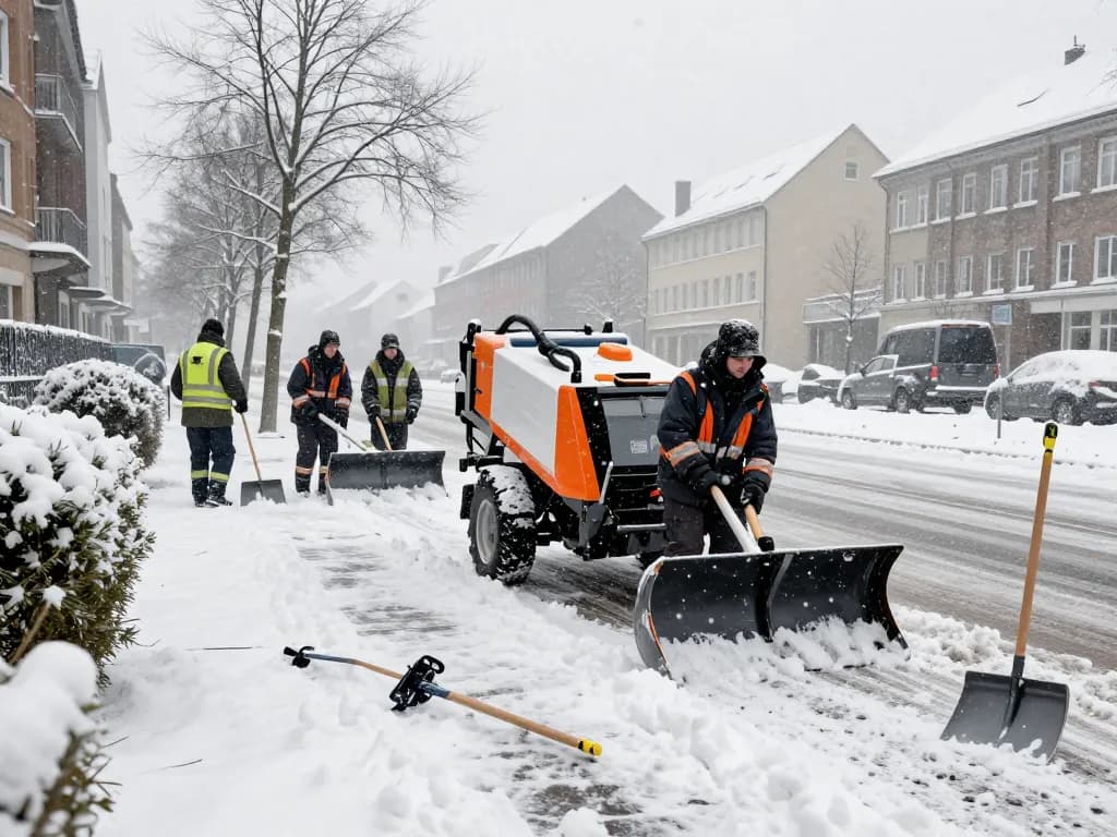 Räum- und Streudienst in Münster-Team, das effizient schneebedeckte Gehwege und Einfahrten räumt.