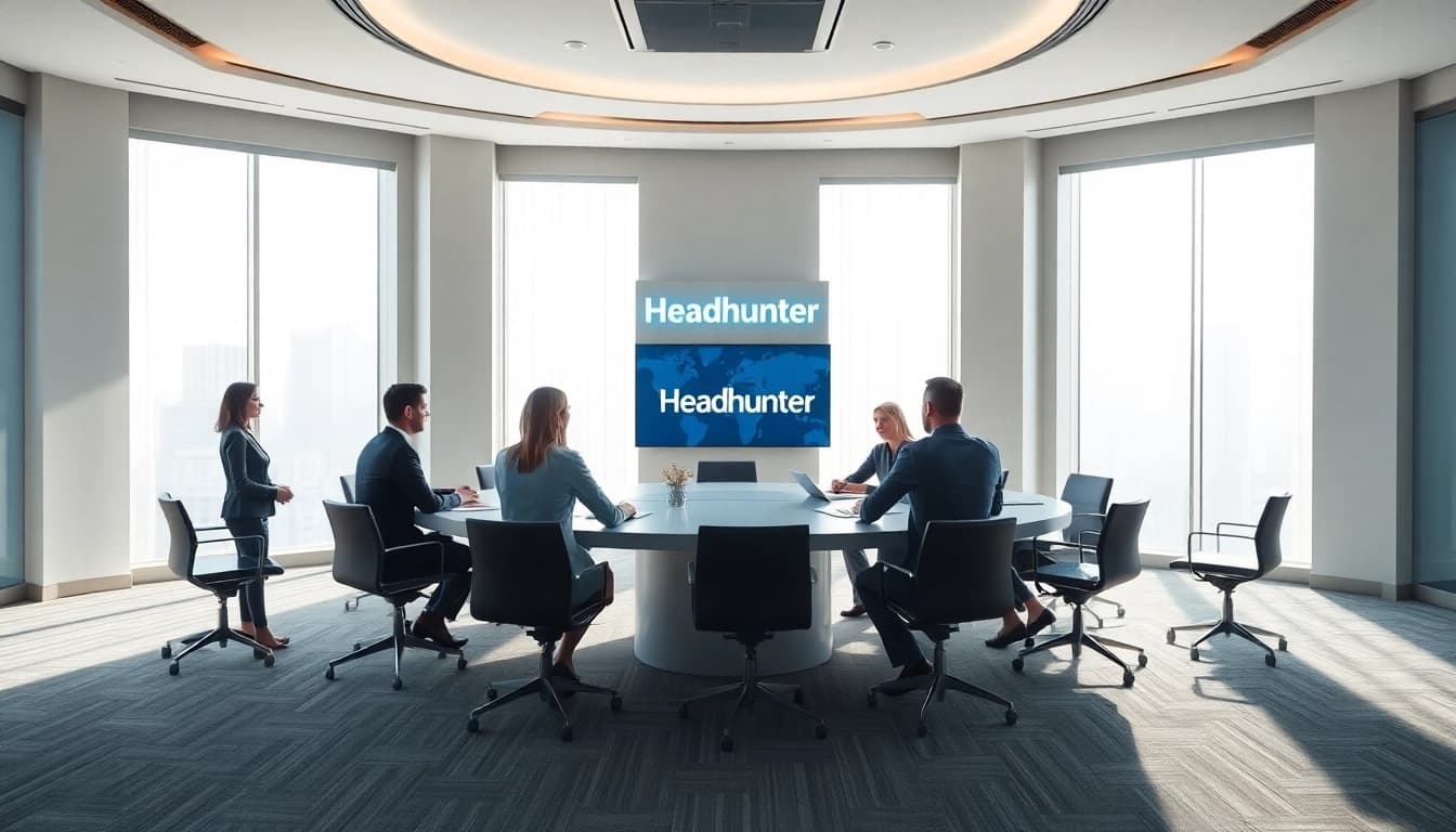 Professionals discussing strategies to attract qualified candidates as part of a Headhunter initiative.