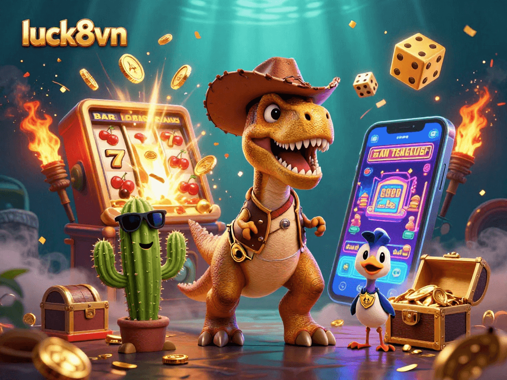 Experience the thrill of luck8vn with vibrant casino elements and characters.