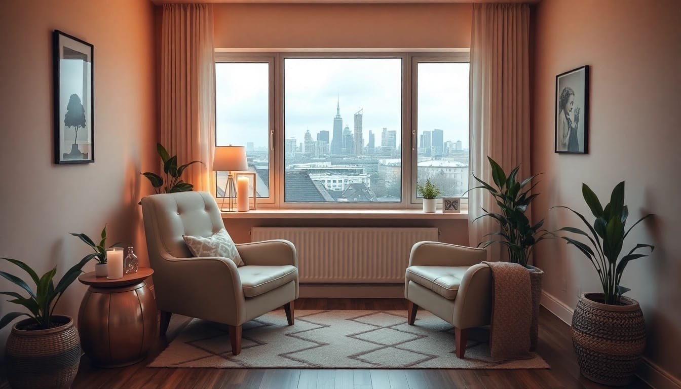 Therapiesitz mit ruhiger Atmosphäre für Hypnose Hamburg Behandlungen.