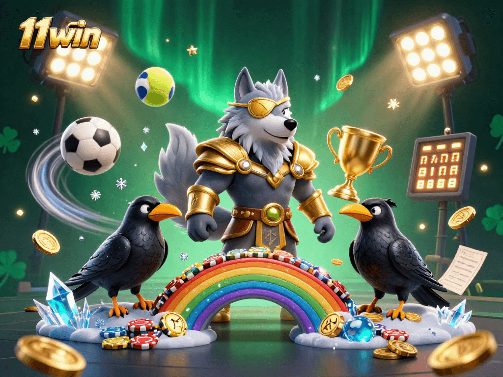 Engage in thrilling bets at 11WIN, with glowing trophies and dynamic sports elements.