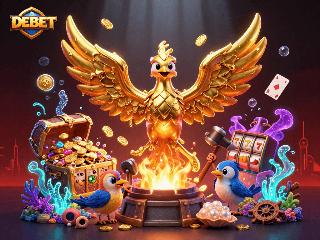 Experience dynamic DEBET gameplay with fantasy elements showcasing a molten phoenix in a rich casino scene.