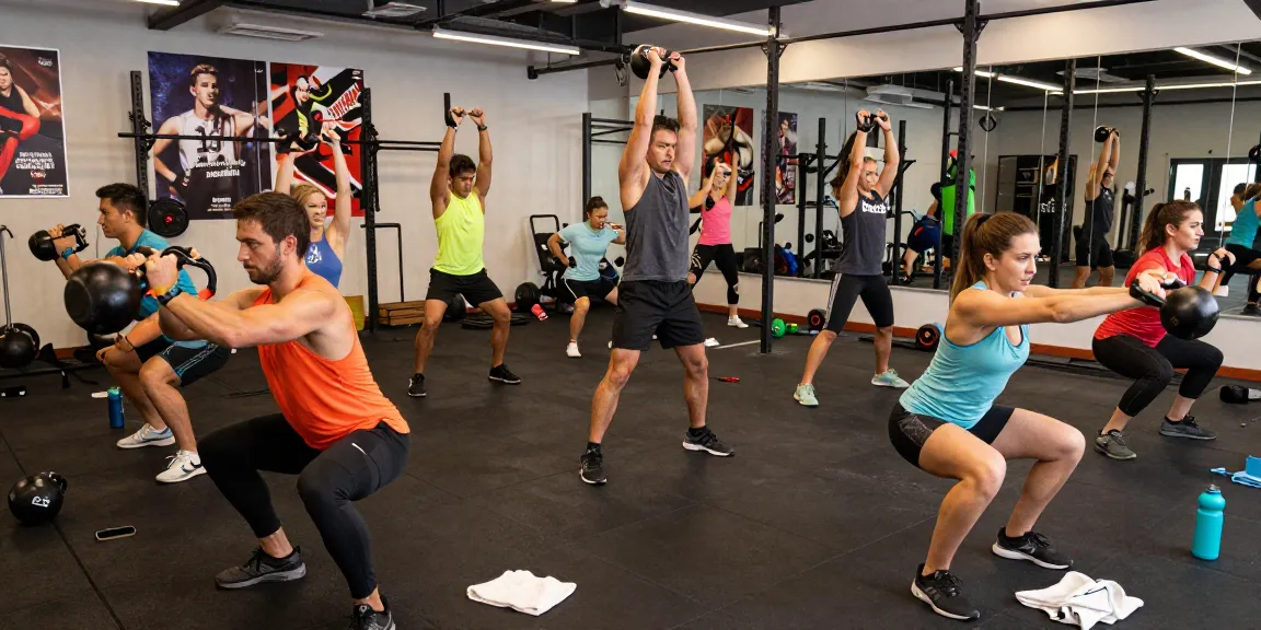 Gruppentrainingsszene in einem Anabolika Shop Deutschland Fitnessstudio, das vielfältige Athleten zeigt, die mit modernem Equipment trainieren.