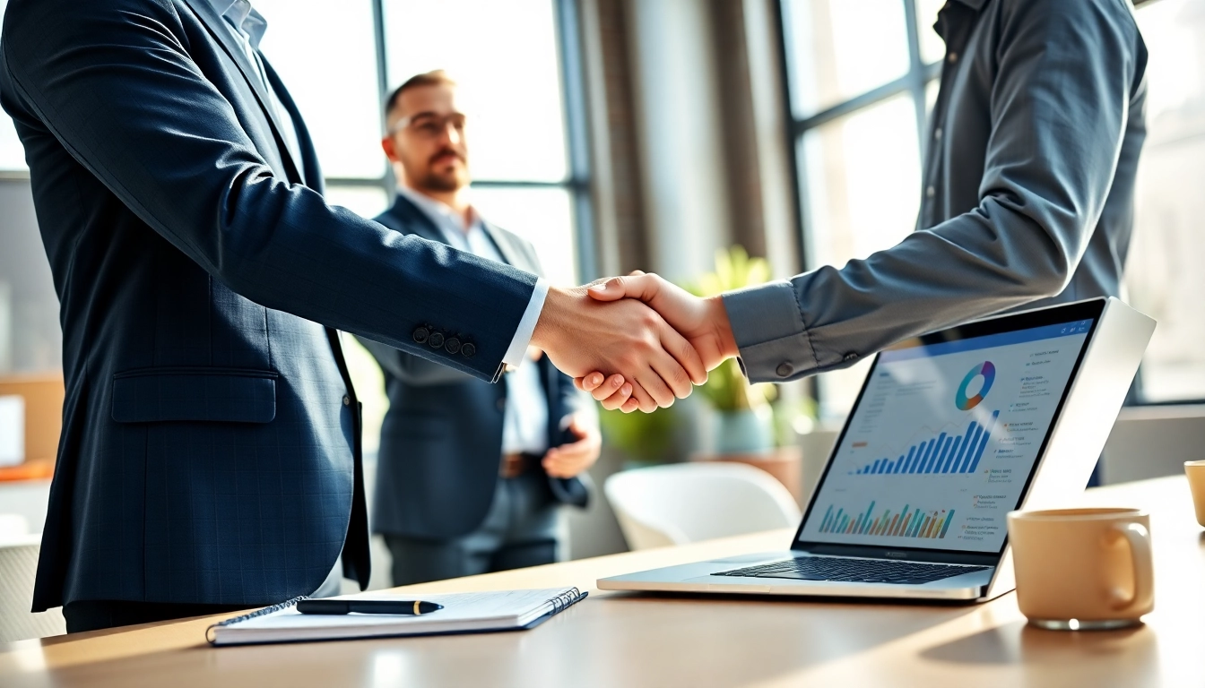 Headhunter Ingenieure shakes hands with a candidate in a modern office setting.