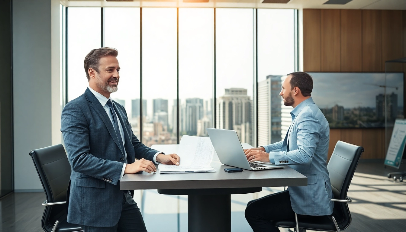 Headhunter Baubranche in professionellem Austausch mit Bauleiter.