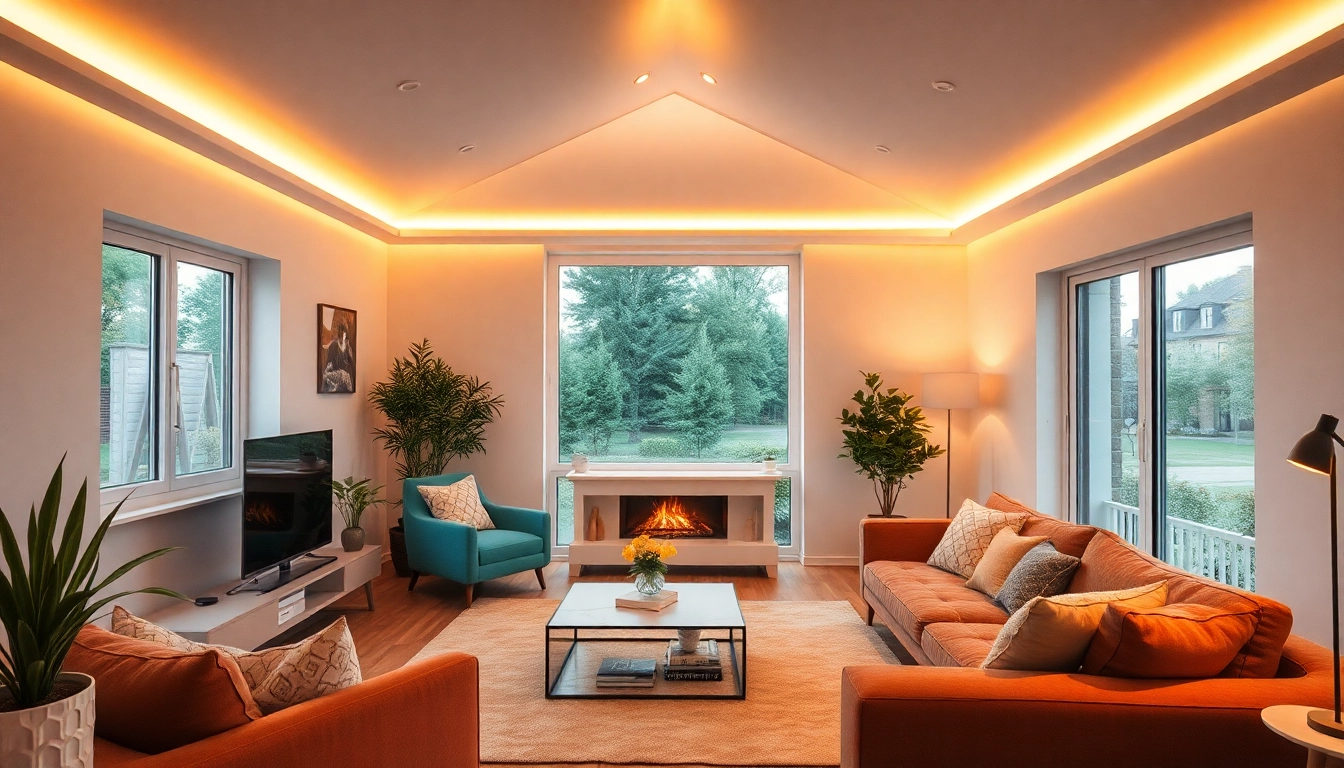 Visualisierung der Klima kosten – Installation einer Klimaanlage in einem stilvollen Wohnzimmer.