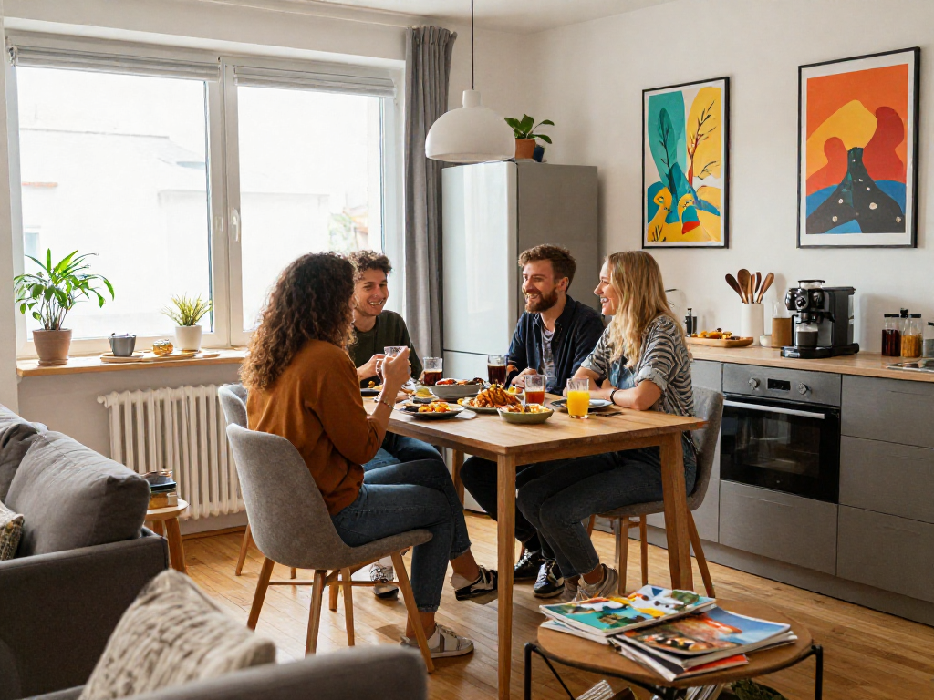 Monteurzimmer mieten Hannover: Gemütliche Wohnung mit Freunden und lokalem Essen in Hannover.