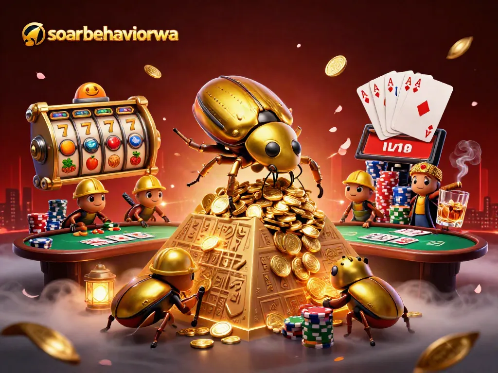 Spin icons and jackpots at soarbehaviorwa, with vibrant beetles and casino elements.