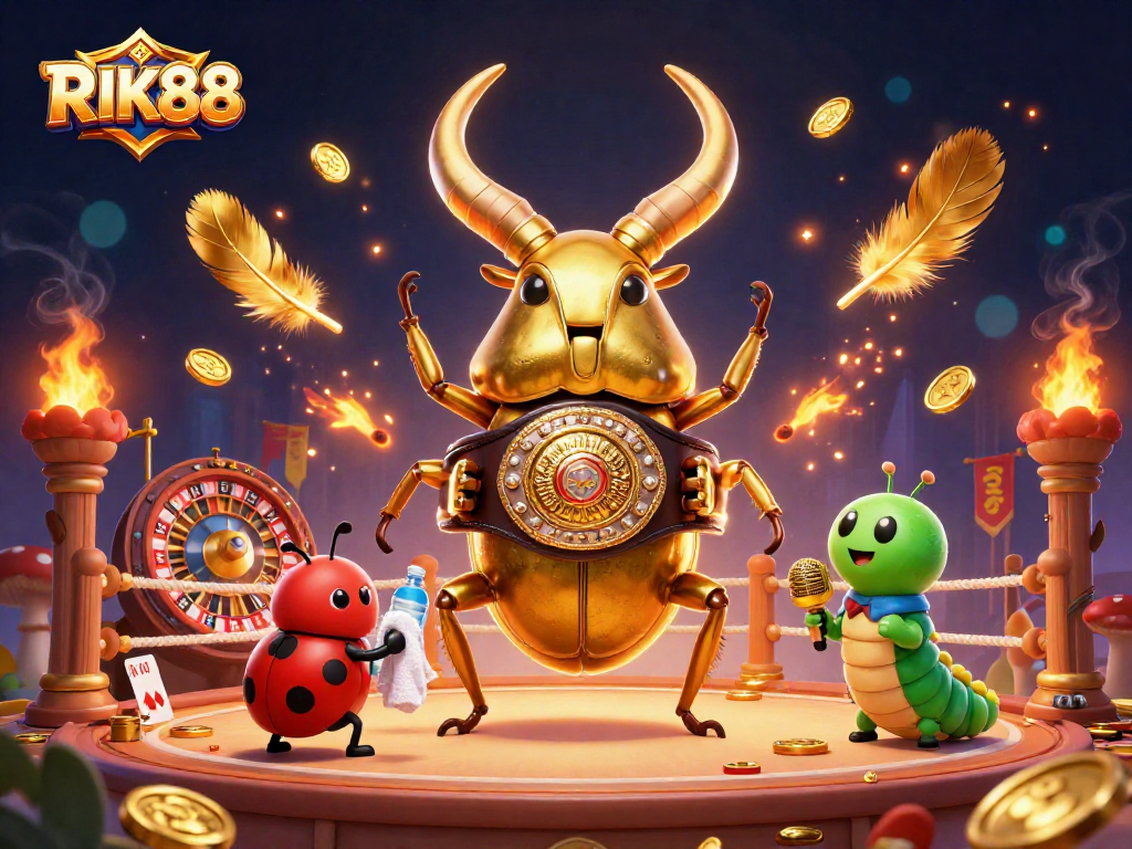 RIK88 showcases a captivating live casino experience with a golden stag beetle champion.