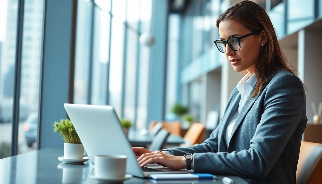 Headhunter IT in a modern office, engaging with clients and technology efficiently.