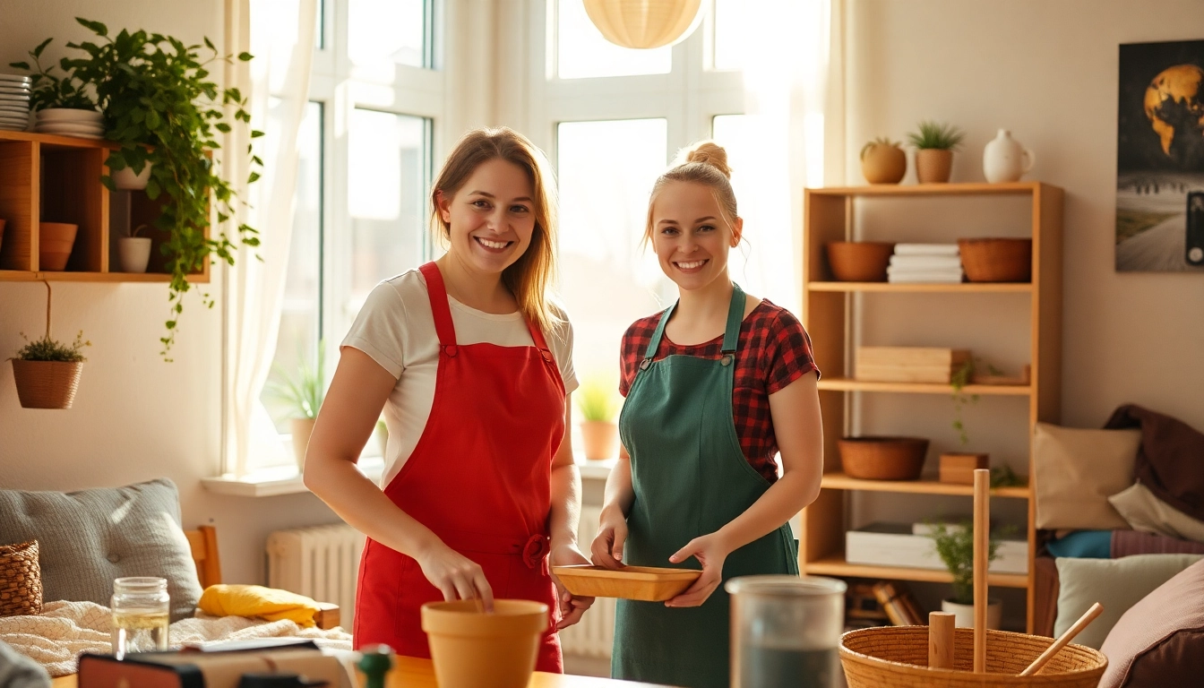Hauswirtschaftskraft bei der Arbeit in einem Haushalt in Hameln, die fröhlich die Umgebung reinigt und organisiert.