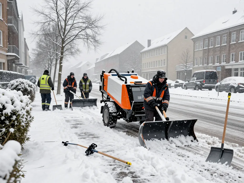 Räum- und Streudienst in Münster-Team, das effizient schneebedeckte Gehwege und Einfahrten räumt.