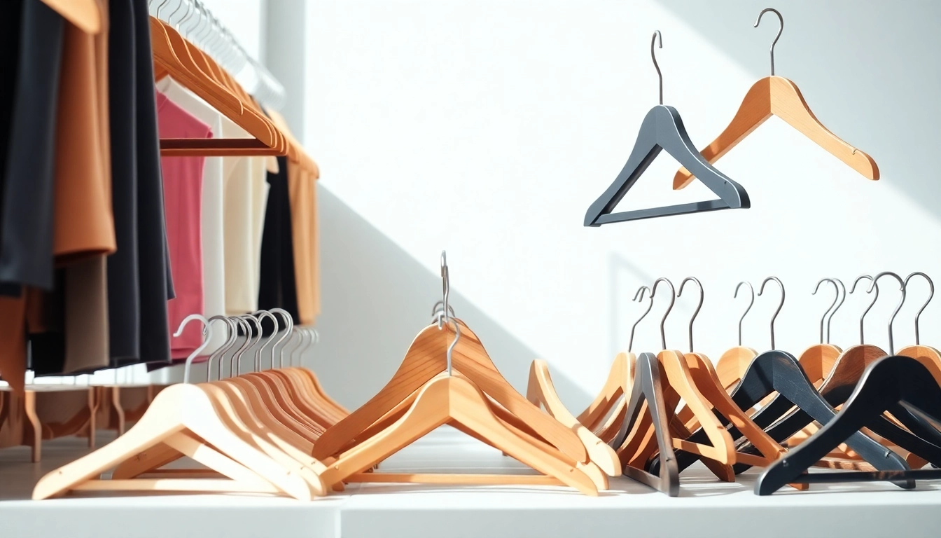 Buy Kleiderbügel günstig with a variety of materials and styles displayed against a light backdrop.