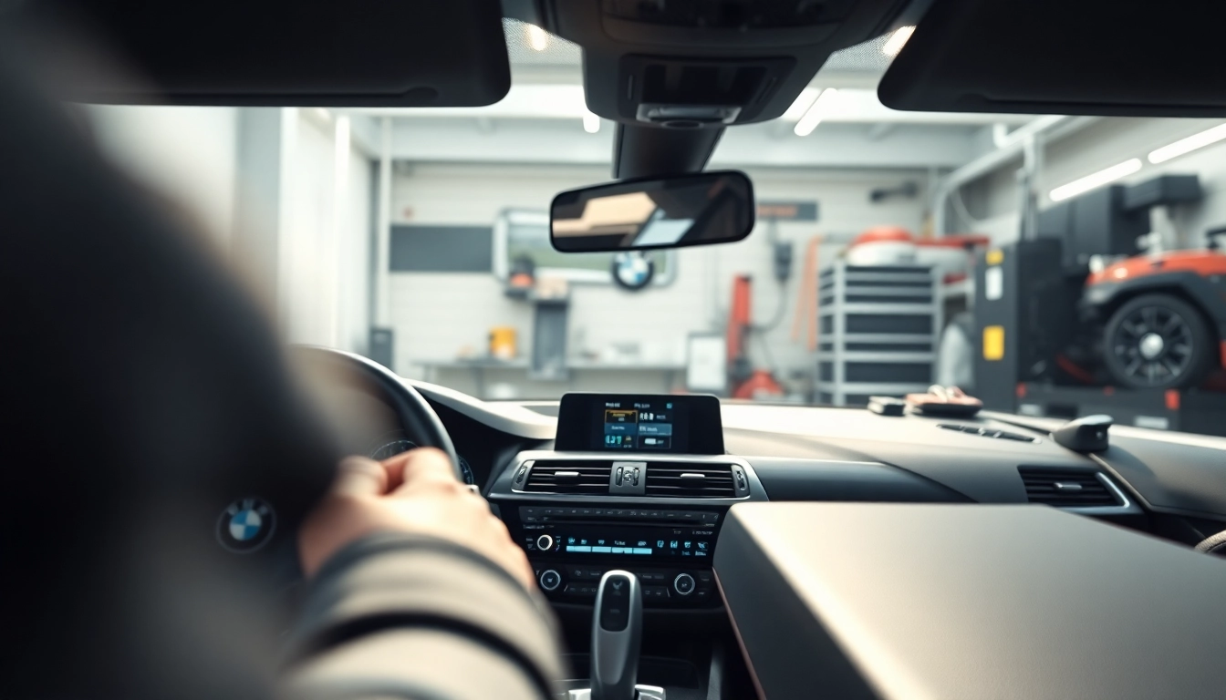 BMW Codierer analysiert das digitale Armaturenbrett eines Fahrzeugs mit modernen Diagnosetools.