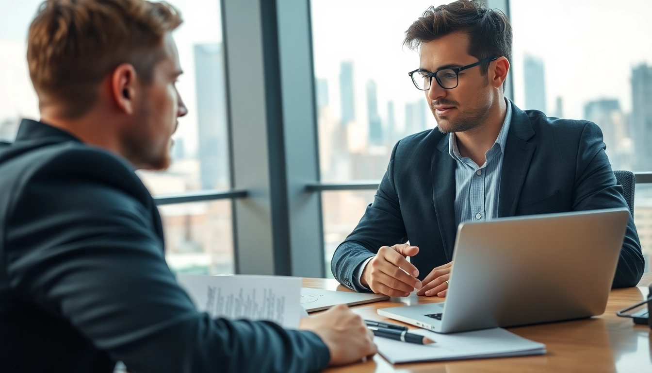 Headhunter Ingenieure in einem professionellen Gespräch mit einem Ingenieur im Büro.