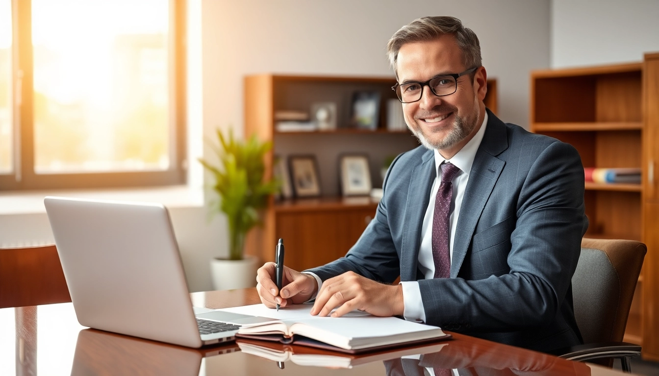 Headhunter München berät Klienten am Schreibtisch mit Laptop und Notizbuch.