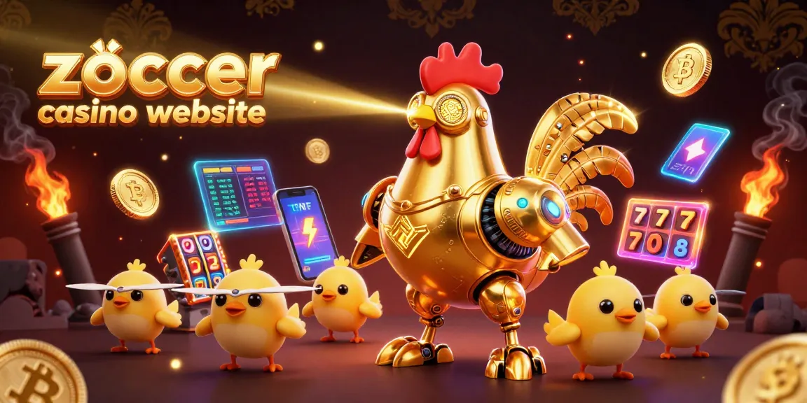 Experience the vibrant action on the zoccer casino website with golden rooster robot and crypto elements.