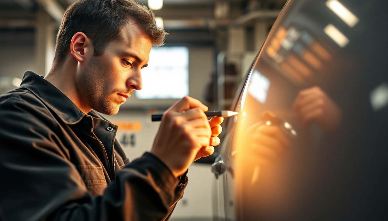 Mechaniker repariert Felgen Schaden Leasing München konzentriert und präzise in moderner Werkstatt.