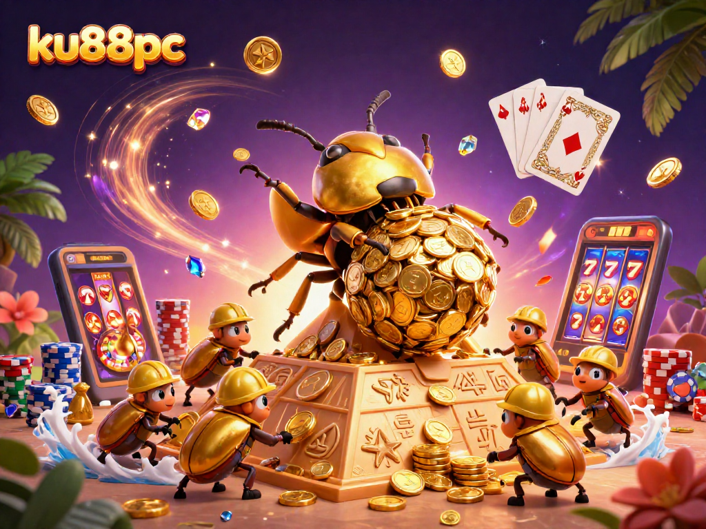 Experience thrilling wins at ku88pc with a vibrant 3D casino illustration showcasing exciting games and rewards.
