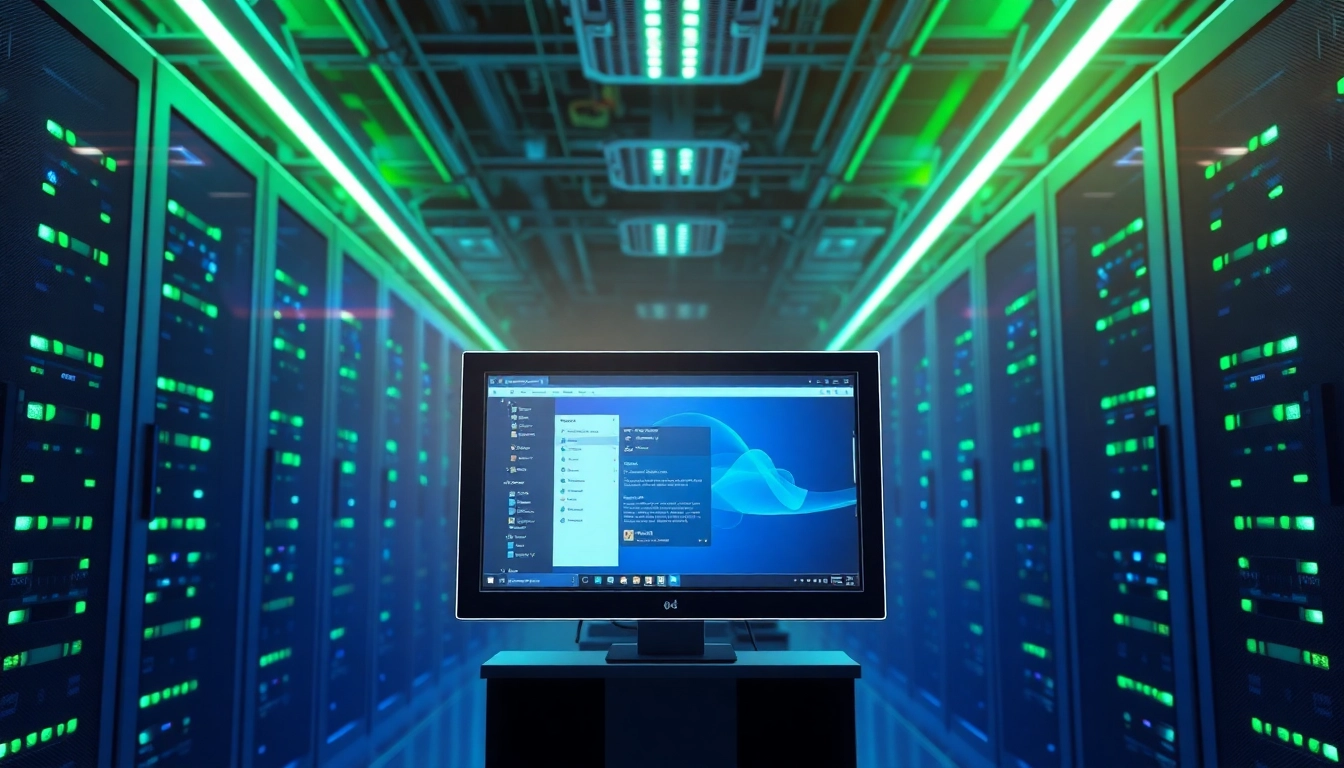 Erleben Sie Microsoft Server 2025 Standard Version in einer modernen Serverumgebung mit hochmodernen Geräten und technologischem Flair.