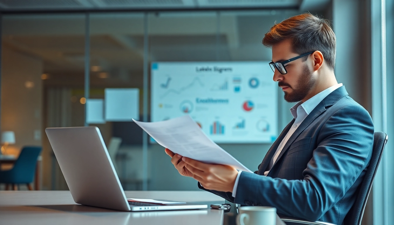 Headhunter Sales analysiert sorgfältig einen Lebenslauf in einem modernen Büro.