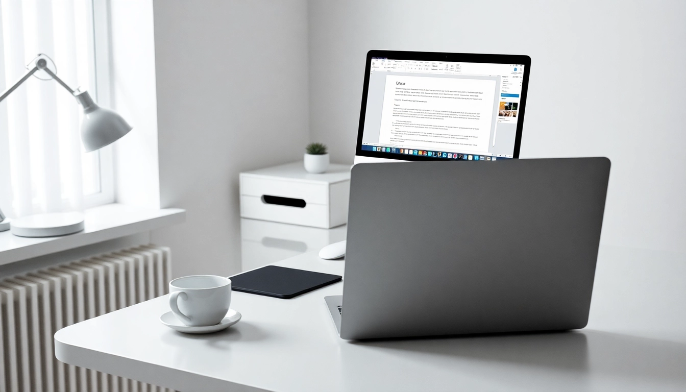 Arbeitsplatz mit Microsoft Office 2024 Mac Standard Edition auf einem MacBook, das Produktivität fordert.