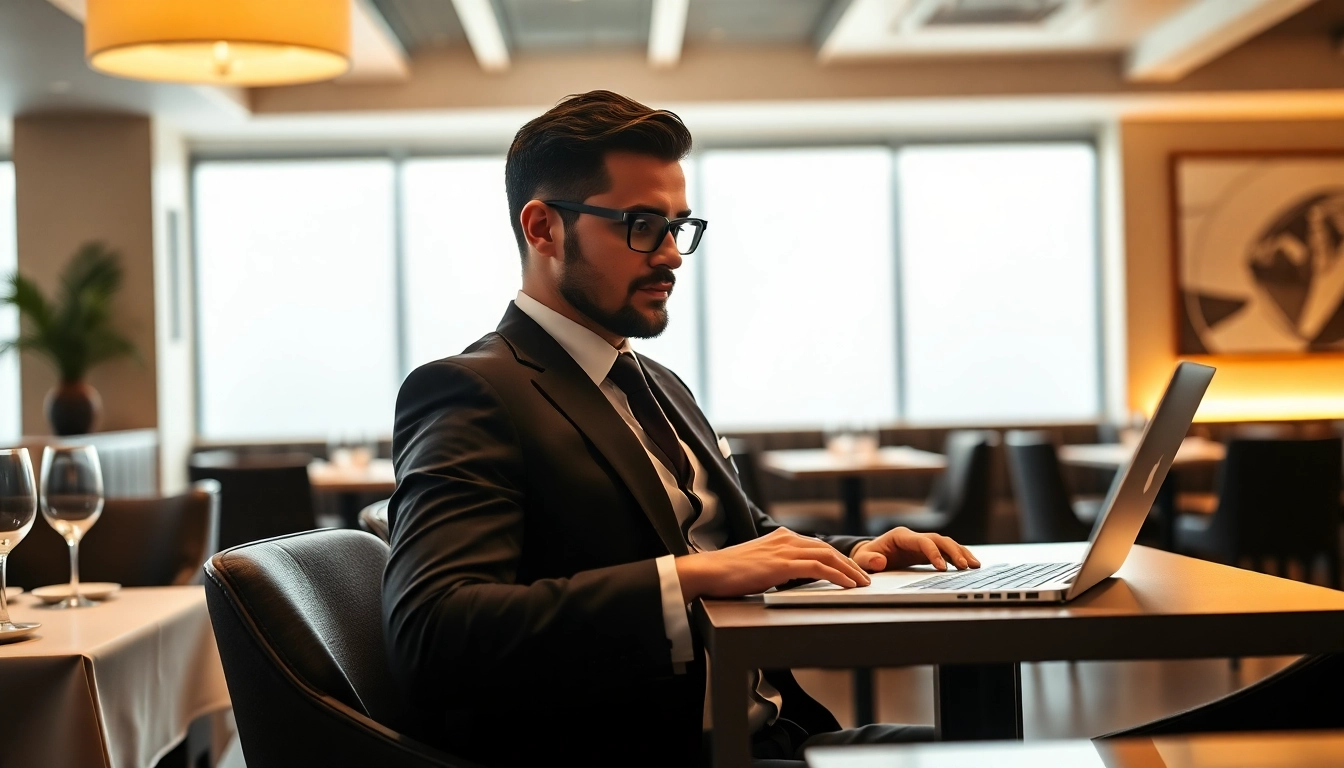 Headhunter Gastronomie: Ein professioneller Headhunter analysiert Kandidatenprofile in einem modernen Restaurant.