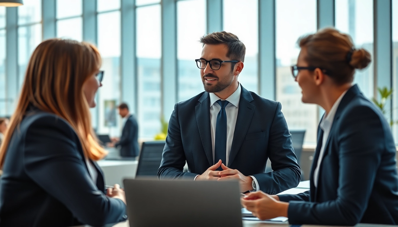 Interacting Headhunter Schweiz in modern office setting, showcasing professionalism and engagement.