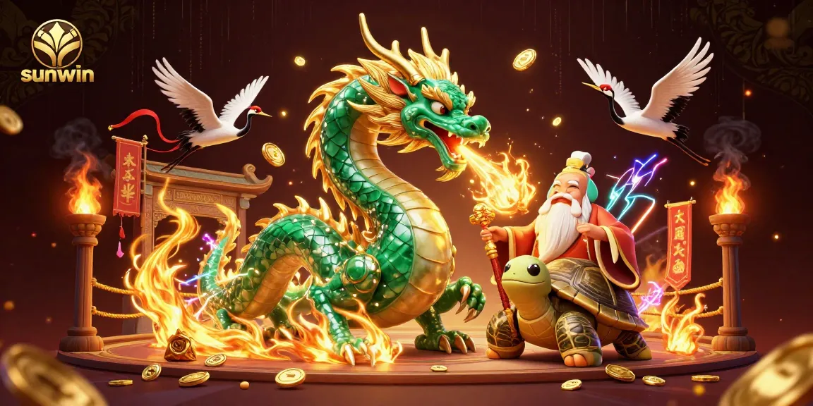 Win thrilling games with sunwin: majestic dragon and lucky cranes in an exciting casino scene.