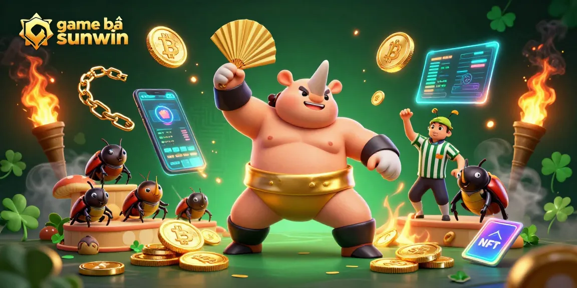 Engage with the exciting game bài sunwin as the sumo champion beetle showcases powerful moves amidst a vibrant casino scene.